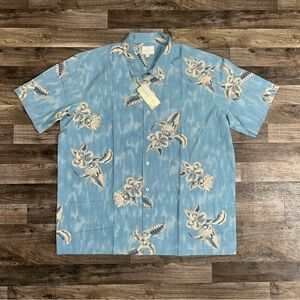 Trader Bay Hawaiian Shirt Blue Hibiscus Floral XXL NWT